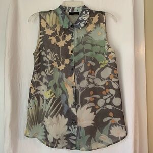 Emporio Armani silk gray floral sleeveless bouse